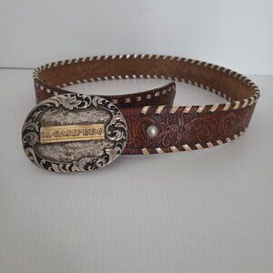 Vintage El Campero Leather Western Cowboy Belt Tooled Stitched 34-in